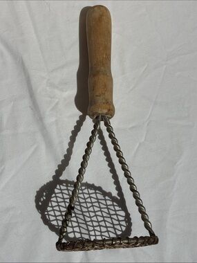 Vintage Wooden-Handled Potato Masher - Brown
